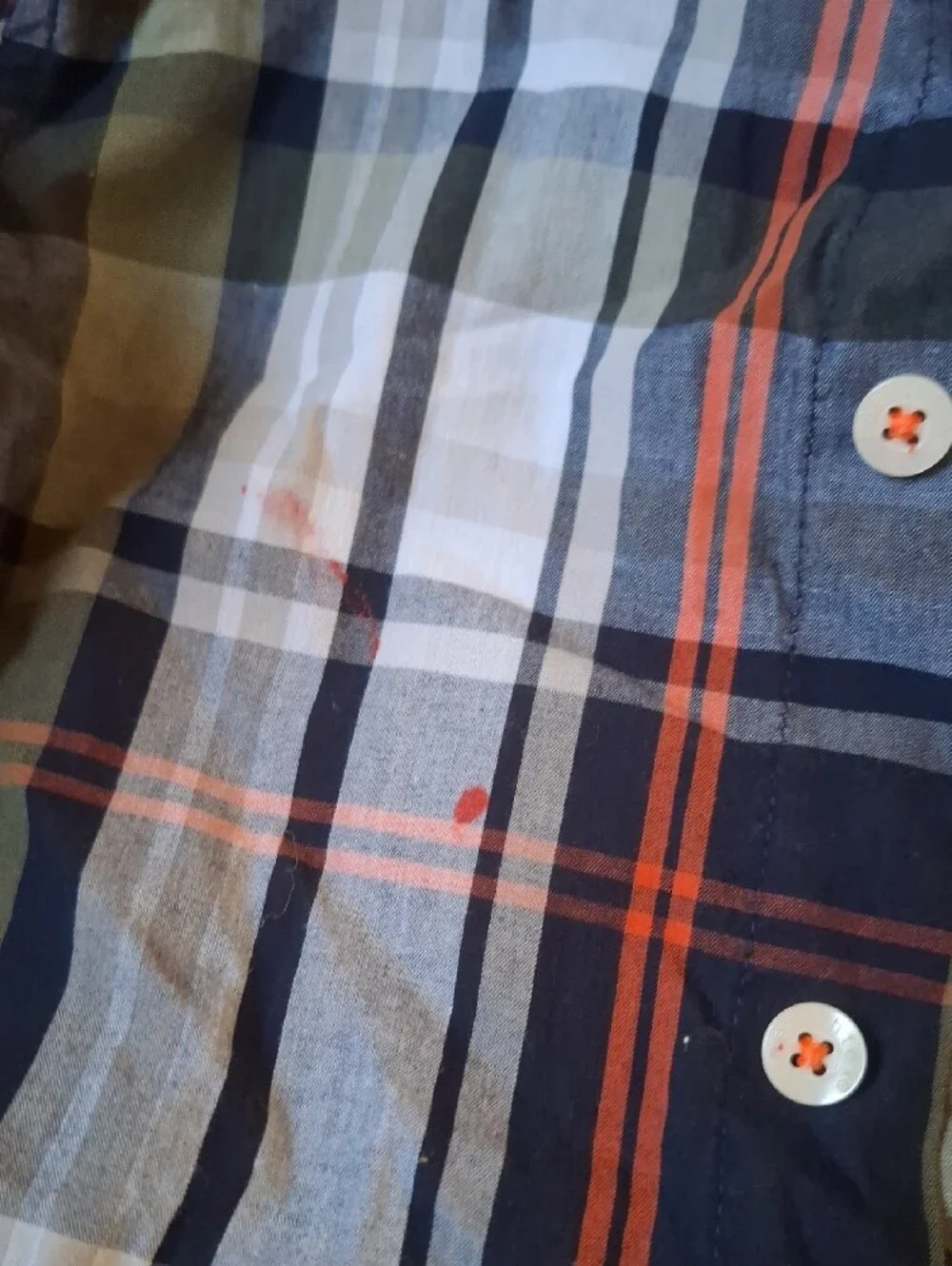 Two Plaid Button-Down Shirt in Olive, Navy & White
